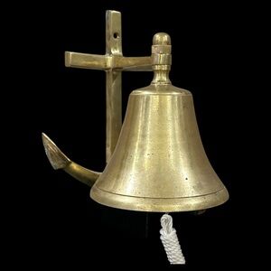 Vintage Brass Bell with Anchor Shaped Wall Mount Nautical Bell Boat Bell